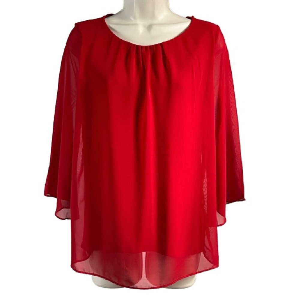 New York and Co Red Sheer Sleeve Blouse XS
